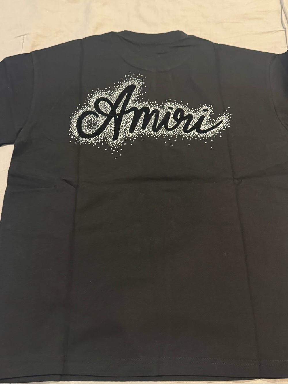 AMIRI Black Tee with Silver Rhinestone Script